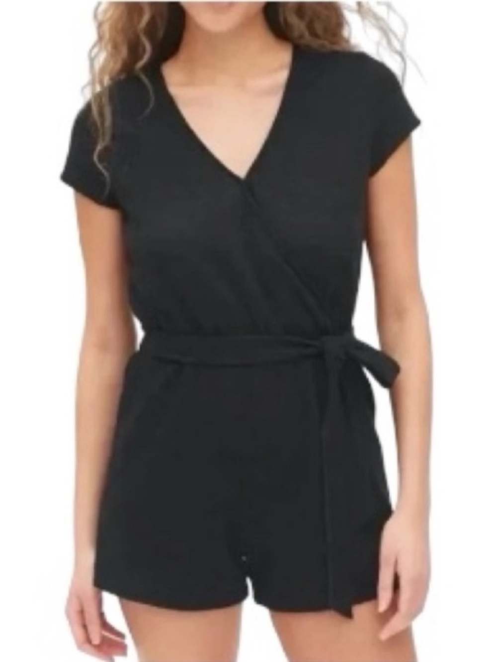 GAP Black Short Sleeve Wrap Romper with Tie Waist Size Small